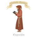 Catholic monk  in robes, flat illustration Royalty Free Stock Photo