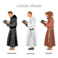 Catholic monk  in robes, flat illustration Royalty Free Stock Photo