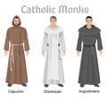 Catholic monk in robes, flat illustration