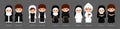 Catholic monks and nuns. Carthusians, Franciscans, Cistercians, Benedictines, Dominicans. Big set of cartoon characters. Royalty Free Stock Photo