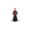 Catholic priest in black long dress vector illustration