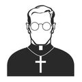 Catholic priest with crucifix, icon of christian pastor in specs