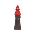 Catholic Priest, European Medieval Character in Black Robe and Red Hood Vector Illustration