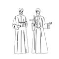 Catholic Priest Men With Praying Cross Vector