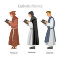 Catholic monk  in robes, flat illustration Royalty Free Stock Photo