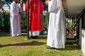 Catholic seminarians are seen with a cross and incense during an open-air Mass on Palm Sunday Royalty Free Stock Photo