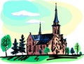 Catholic temple in the Gothic style. Sketch in color Royalty Free Stock Photo