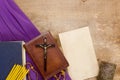 Catholic wooden crucifix on the prayer book Royalty Free Stock Photo