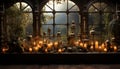 Catholicism ancient symbol illuminates tranquil chapel in Gothic style generated by AI