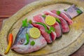 Catla fish on an old silver platter. Royalty Free Stock Photo