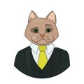 Catman boss. A hybrid of man and cat. Fashion portrait of a businesslike person.