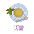 Catnip Tea Served on Saucer Vector Illustration