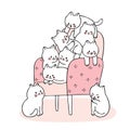 Catoon cute drawn cats playing on chair vector.