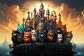 Catopia: Visualize a fantastical world where cats rule, with elaborate cat castles, feline kingdoms, and regal cat monarchs