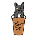 Catpuccino, cat in coffee cup cartoon illustration