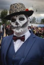 Catrin in day of the dead parade in Puebla