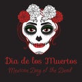 Catrina woman with make up of sugar skull. Dia de los muertos. Mexican Day of the dead. Vector illustration hand drawing Royalty Free Stock Photo