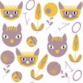 Cats abstract seamless pattern. It is located in swatch menu, vector image. Animals funny background Royalty Free Stock Photo