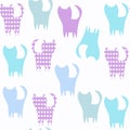 Cats animals seamless pattern. It is located in swatch menu, vector background. Funny image