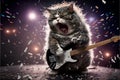 Cats as rock stars playing guitar at concert created with generative AI technology