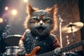 Cats as rock stars playing guitar at concert created with generative AI technology