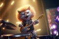 Cats as rock stars playing guitar at concert created with generative AI technology