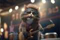 Cats as rock stars playing guitar at concert created with generative AI technology Royalty Free Stock Photo