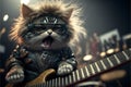 Cats as rock stars playing guitar at concert created with generative AI technology