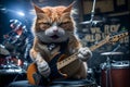 Cats as rock stars playing guitar at concert created with generative AI technology