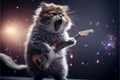 Cats as rock stars playing guitar at concert created with generative AI technology