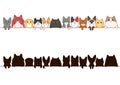 Cats border set with silhouette