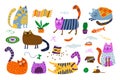 Cats collection. Funny characters in different poses, and house mess. Nursery vector hand-drawn illustration in simple Royalty Free Stock Photo
