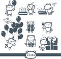 Cats color icons: happy birthday