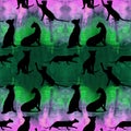 Cats in different poses - seamless pattern. Graceful animal. Use printed materials, signs, items, websites, maps, posters,