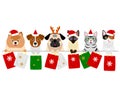 Cats and dogs with Christmas shopping bags in a row Royalty Free Stock Photo