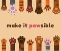 Cats and dogs paws cartoon background. Animals feet with claws and pads. Adopting pet. Royalty Free Stock Photo