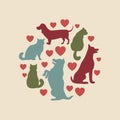 Cats and dogs vector silhouette round composition Royalty Free Stock Photo