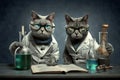 Cats dressed as crazy scientists experiment created with Generative AI technology Royalty Free Stock Photo