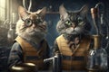 Cats dressed as crazy scientists experiment created with Generative AI technology Royalty Free Stock Photo