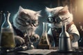 Cats dressed as crazy scientists experiment created with Generative AI technology Royalty Free Stock Photo