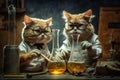 Cats dressed as crazy scientists experiment created with Generative AI technology Royalty Free Stock Photo