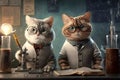 Cats dressed as crazy scientists experiment created with Generative AI technology Royalty Free Stock Photo