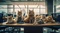 Cats Employees In Office. Social and Communication Meet Humorous Business. Generative AI