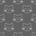 Cats faces seamless pattern. Cute cats on grey background
