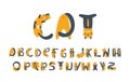 Cats flat vector font. Kittens cartoon stylized alphabet bold symbols.