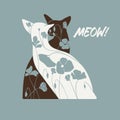 Cats floral vector illustration, Spring mood