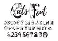 Cats font, cute black and white alphabet, numbers
