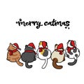 Cats gang wear Santa hat Merry Catmas cartoon illustration
