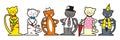 Cats, group of animals in dress, fashion, eps. Royalty Free Stock Photo