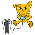 Cats are having a hobby of playing Playstation games, doodle icon image kawaii